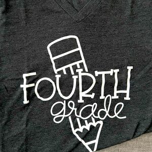 Fourth grade teacher tshirt; size small; gray; gently worn